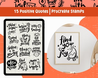 Positive affirmations, a set of 15 handwritten Procreate brushes