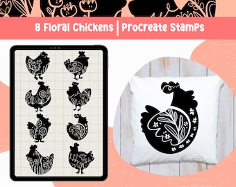 Chicken SVG clipart stamps set for Procreate, for personal and commercial use