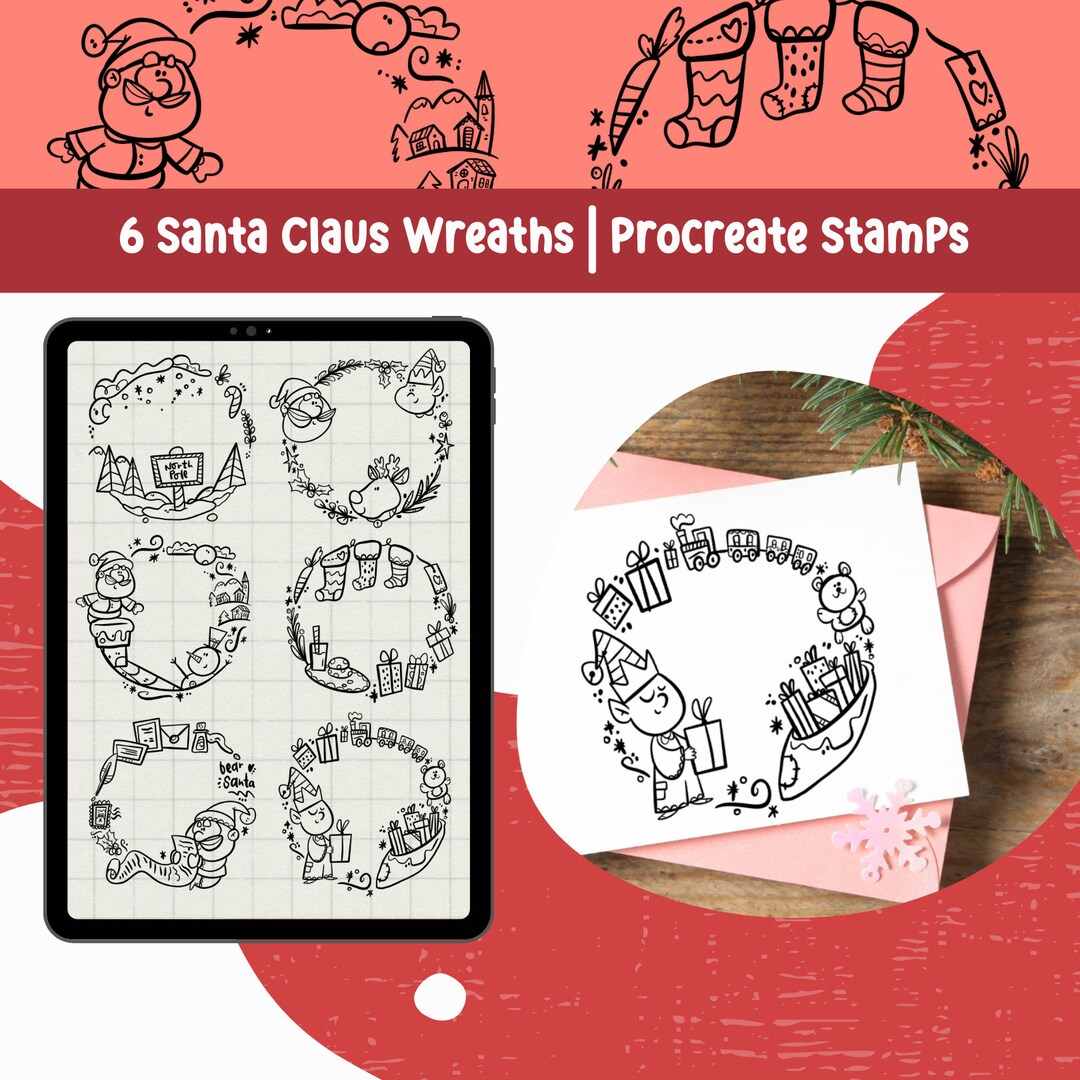 Procreate Stamp Christmas Wreath Procreate Brushes Santa Claus ...