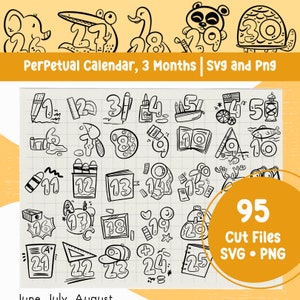 Perpetual Calendar SVG: School Printable Clipart, June-August (95 Files)