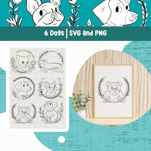 Dog Svg Bundle Dog Portrait Dog Breed Line Drawing Dog PNG Digital download Svg File For Cricut Dog Clipart Animal Svg Cute Dog