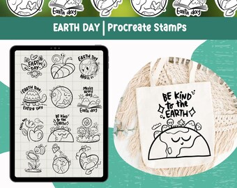 Earth Day Procreate Stamps: Planet & Nature Illustrations (Brushset)