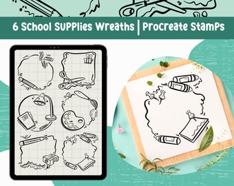 School Supplies Doodle Frame Procreate Stamps: Back to School Clipart (Brushset)