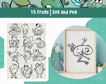 Cute Frog Clipart PNG, Frog SVG for Cricut & Sublimation, Animal Clipart Bundle Cute Svg Cut Files Frog Clipart For Kids Kawaii Frog Clipart