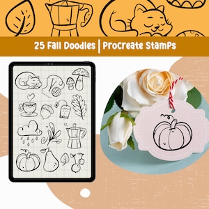 Autumn Procreate Doodle Brushes : jeu d&#39;estampes d&#39;automne (jeu de 25 pinceaux) (téléchargement numérique)