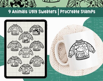 Procreate Brushes Procreate Animal Woodland Animal Ugly Sweater Stamp Cute Procreate Stamp Doodle Procreate Woodland Nursery Print