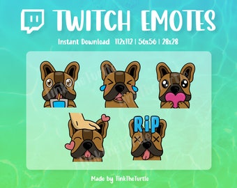 Emote Pack - Brown French Bulldog (Frenchie) voor streamers - PACK 2 - Twitch, Discord, YouTube