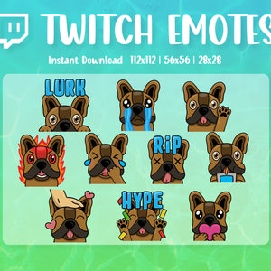 Pakiet emotikonów - Brązowy buldog francuski (Frenchie) dla streamerów - PEŁNA ZESTAW 10 EMOTEK - Twitch, Discord, YouTube