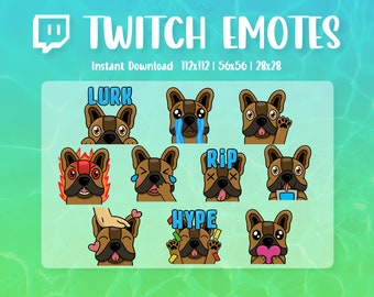 Emote Pack - Brown French Bulldog (Frenchie) voor streamers - VOLLEDIGE PARTIJ van 10 EMOTES - Twitch, Discord, YouTube