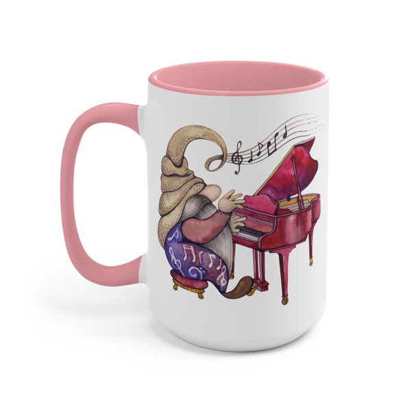 Classic Pianist Gnome 15oz Two Tone Coffee Mug Perfect Gift Idea For That Musician In Your Life Makes a Great Birthday Gift