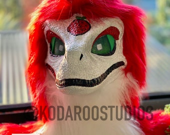 Strawberry Premade Full Furred Dino-Mask | Handmade