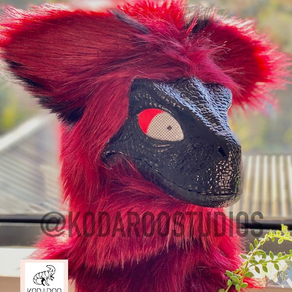 Black Current Premade Full Furred Dino-Mask | Handmade