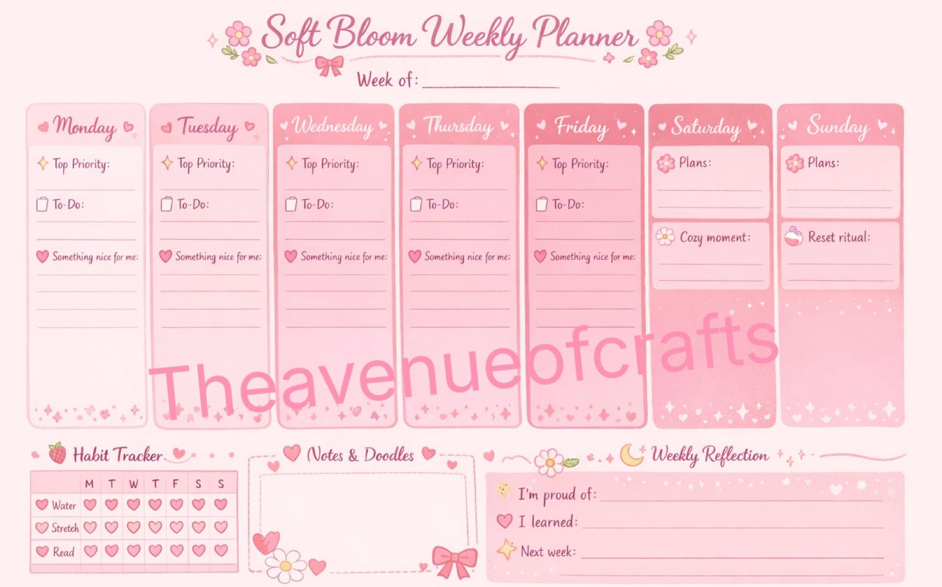 Pink Floral Weekly Planner | Printable PDF With Habit Tracker - Etsy