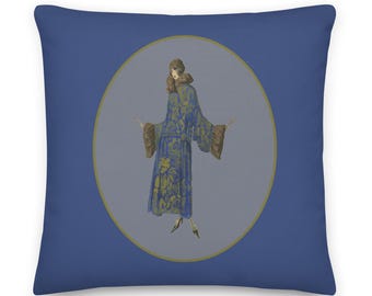 Art deco inspired lady luxury cushion-blue and green cushion-throw pillow-bed pillow-soft furnishings-scatter cushion-soft pillow-home decor
