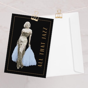 Art Deco Geburtstagskarte-Vintage Retro Lady-Schwarze Karte-Musik Grußkarten-Einzigartige Karte für Ihn-Elegante Geburtstagskarte-Jazz Thema-Vintage Karte