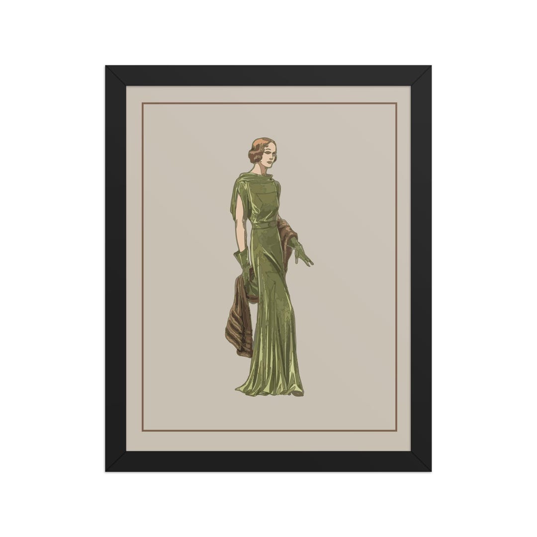 1930s Woman Framed Print – Elegant Green Dress Vintage Wall Art - Etsy