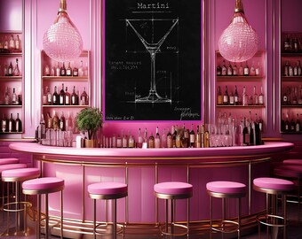 マティーニプリント、ヴィンテージカクテルプリント、ピンクプリント、ブループリント、ミクソロジー、壁掛け、アルコールプリント、ポスター、1930年代、男性/女性へのギフト、アート