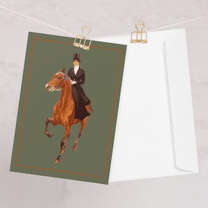 Cartão de felicitações Lady on a Horse - Cartão de aniversário de cavalo - Presente para a mãe - Cartão equestre de cavalo vintage - Cartão verde - Cartão-presente - Cartão-presente de luxo - Pessoal