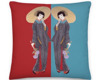 Federa Per Cuscino Cervicale Giapponese Ukiyo-e – Motivo Fiore – Rotolo In Memory Foam Per Collo E Schiena