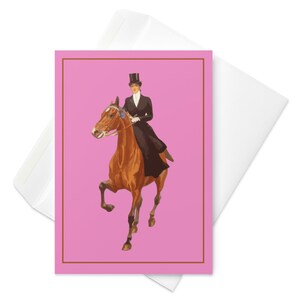 Cartão de cavaleiro-Cartão rosa-Cartão de aniversário-Cartão de ocasião-Cartão elegante de aniversário-Presentes para cavalos-Cartão de caça equestre-Cartão de felicitações-Cartão para a mãe