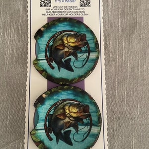 Bass Fish Fishing Car Coasters set of 2