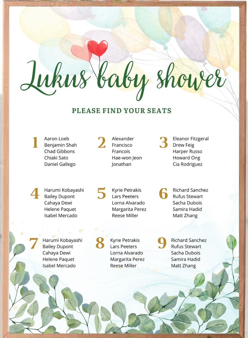 Editable Baby Shower Seating Chart Template Canva Editable Etsy