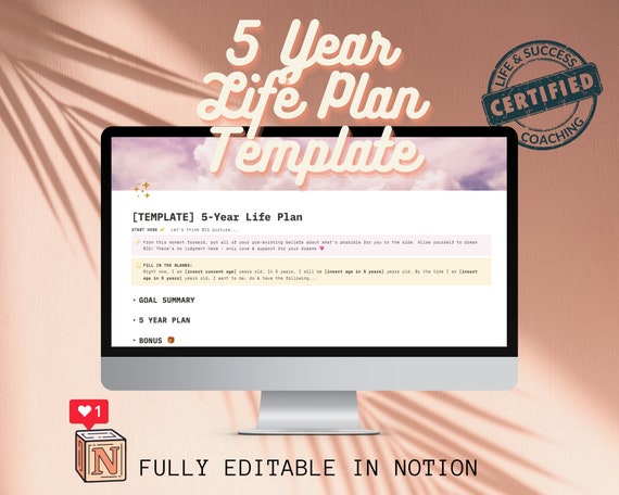 Notion 5-Year Life Plan Template: Goal Setting, Vision Board (Digital Download)