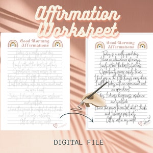 Hoja de trabajo de afirmación para un buen día, tarjeta de afirmación, escritura a mano para iPad o hoja de trabajo de calco imprimible (DESCARGA DIGITAL PDF)