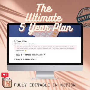 Notion テンプレート - 5 年計画、編集可能なパーソナライズされたプランナー、ビジョン ボード、デジタル Notion プランナー (デジタル ダウンロード)