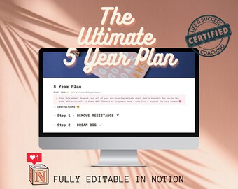 Notion 5 Jahresplaner Vorlage: Bearbeitbarer personalisierter Planer (Digitaler Download)