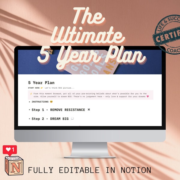 Notion Template - 5 Year Plan, Editable Personalized Planner, Vision Board, Digital Notion Planner (DIGITAL DOWNLOAD)