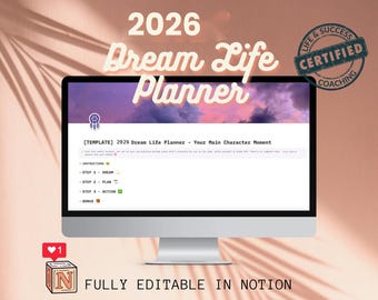 2026 Dream Life Notion Planner: Life Coaching Template (Digital Download