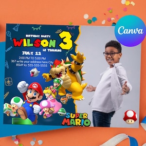 Super Mario Bros Einladung Geburtstagsparty, Mario Bros Film, mit Foto, editierbar