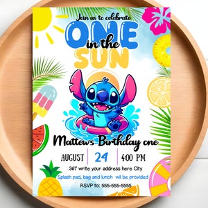 Pool Party Invitation Template | Stitch Editable Cartoon Bday Evite & Fun Canva Design for Kids Party, Instant Download