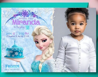 Frozen  Birthday Invitation editable | Printable Frozen Birthday Party Invitations | Girls Birthday, Elsa,  Christmas invitation, with photo
