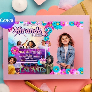 Encanto Birthday Invitation, Editable Mirabel Party Invite, Floral Design, Easy Canva Template, Instant Download