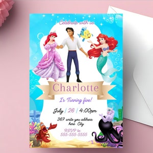 Little Mermaid Birthday Invitation, Birthday Invite, Editable Mermaid Birthday Invitation, Birthday Invitation for girls Mermaid