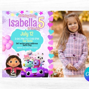 Editable Gabbys Dollhouse Birthday Invitation Template, Printable Birthday Party Invitations, Digital Bday Party Invite, Invite Bday Card