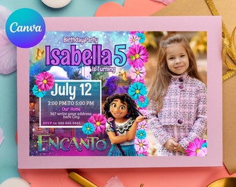 ENCANTO birthday invitation editable Birthday Party digital invitation template, casita madrigal, With photo free