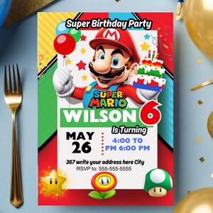 Super Mario Invite, Super Mario Bros, Einladung, sofortiger Download von Mario Bros, bearbeitbarer Junge Mario Bros Geburtstag einladen, Canva