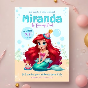Cute Little Mermaid Invitation | Princess  | little Princess | Digital File | Birthday Invite | Little Mermaid Party |  Invitation