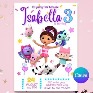 Gabby&#39;s Dollhouse Birthday Invitation: Editable Kids Party Invite (Digital)