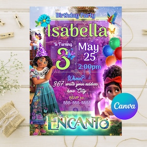 ENCANTO Geburtstagsparty, Mädchen, Einladung digital, bearbeitbare Geburtstagseinladung, Einladung, Casa Madrigal, CANVA