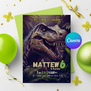Jurassic park Birthday Invitation, Dinosaur World Party Invite, Kids Boy Birthday Party, Editable Invitation canva