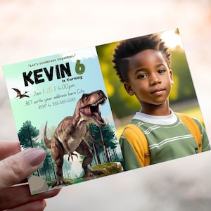 Jurassic park Birthday Invitation, Dinosaur  World Party Invite, Kids Boy Birthday Party, Editable Invitation canva with photo