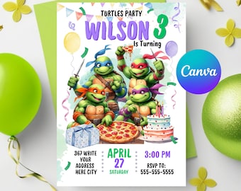 Invitation template canva | Ninja Turtles Party | Birthday invitation |  Birthday boy, Teenage Mutant Ninja Turtle,turtles thank you card