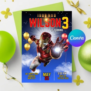 Birthday Party IRONMAN digital invitation editable, avengers, INVITE IRONMAN, canva template