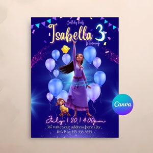 WISH Birthday Party digitale Einladung bearbeitbar, druckbar, INVITE WISH Geburtstag, Geburtstagskind. Dankeskarte, Handyeinladung inklusive
