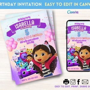 Gabby Dollhouse Birthday Invitation, Digital Birthday Invitation, Editable Digital Invitation, Kids Birthday Invitation, thank you card