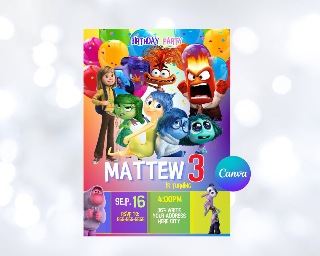 Inside Out 2 Birthday Invitation: Editable Movie Theme (digital